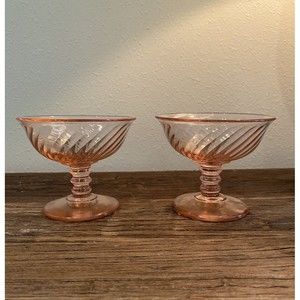 Duncan Miller Vintage Pink Swirl Compote Set of 2 Used